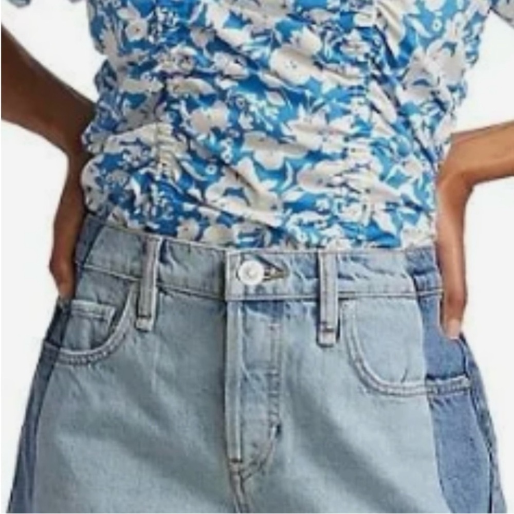 Hudson Lori Denim Shorts Bold Blue Two Tone Button Fly Size 28 - Picture 3 of 8